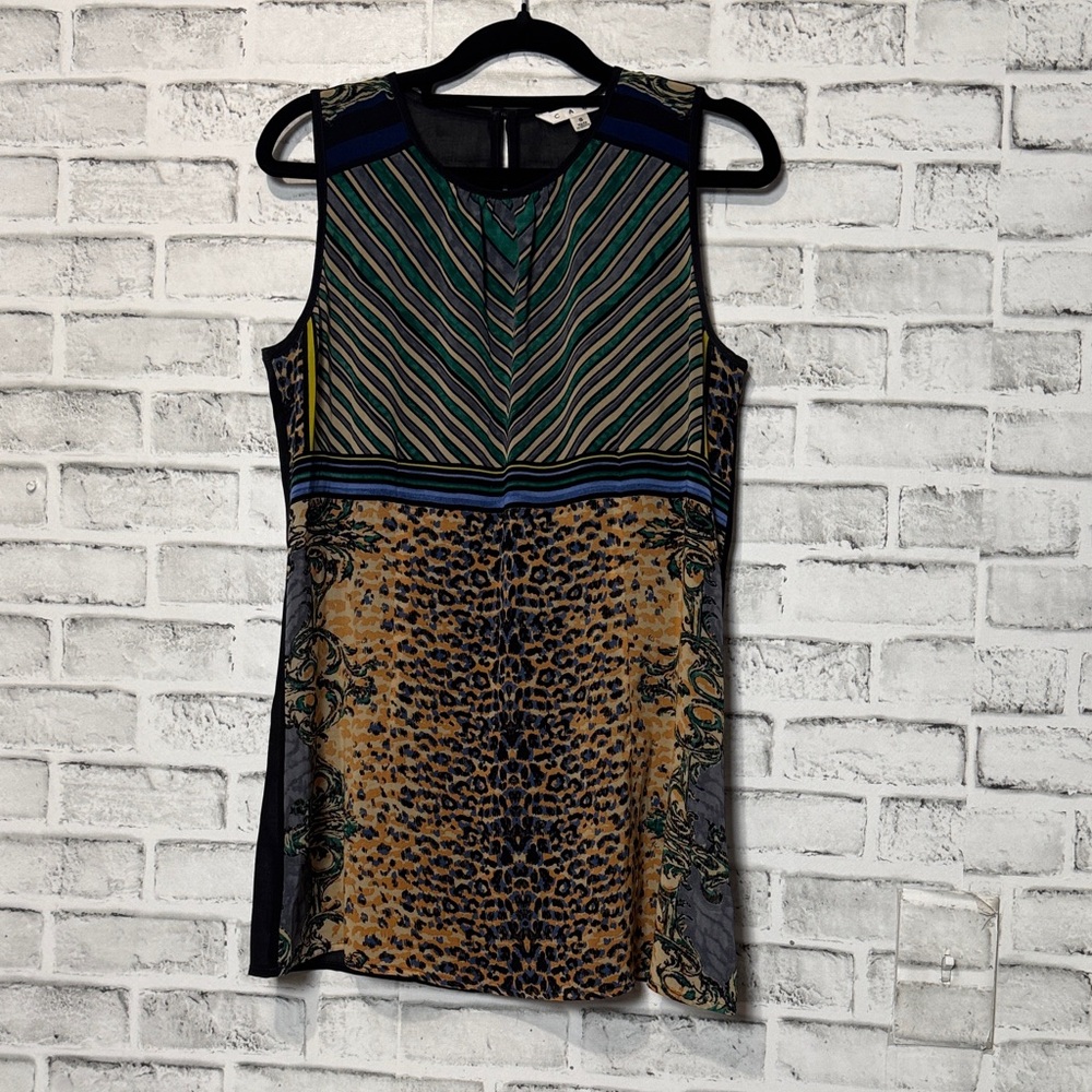 Cabi Multicolor abstract Sleeveless Patterned Top stripes and animal print SZ sm